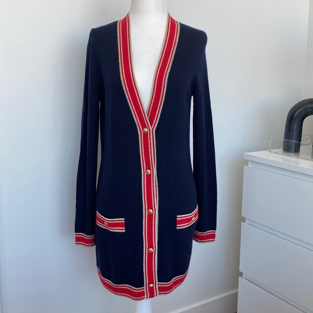 L’Agence Ariel Blue/Red/Gold Merino Wool and Cashmere Cardigan XS